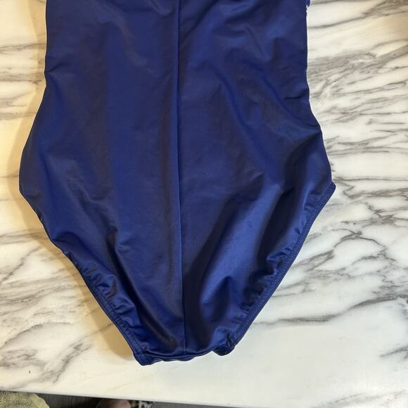 MIRACLESUIT Strapless Bathing Suit Swimsuit Tummy Control Navy Striped One Piece - Picture 6 of 6